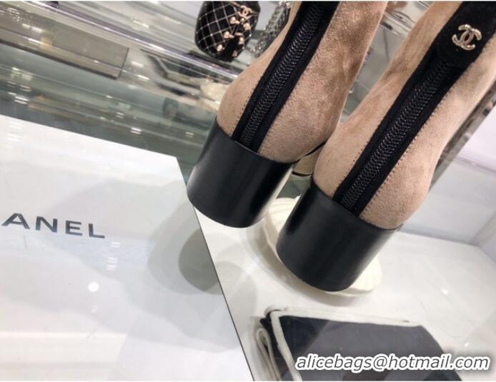 Classic Chanel Suede Calfskin Lace-up Short Boots G35174 Beige 2019