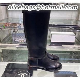 Designer Chanel Calfskin Chain Flat High Boots G35099 Black 2019