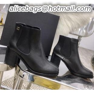 Good Quality Chanel Leather and Elastic Fabric Mid-Heel Short Boots G12819 Black 2019