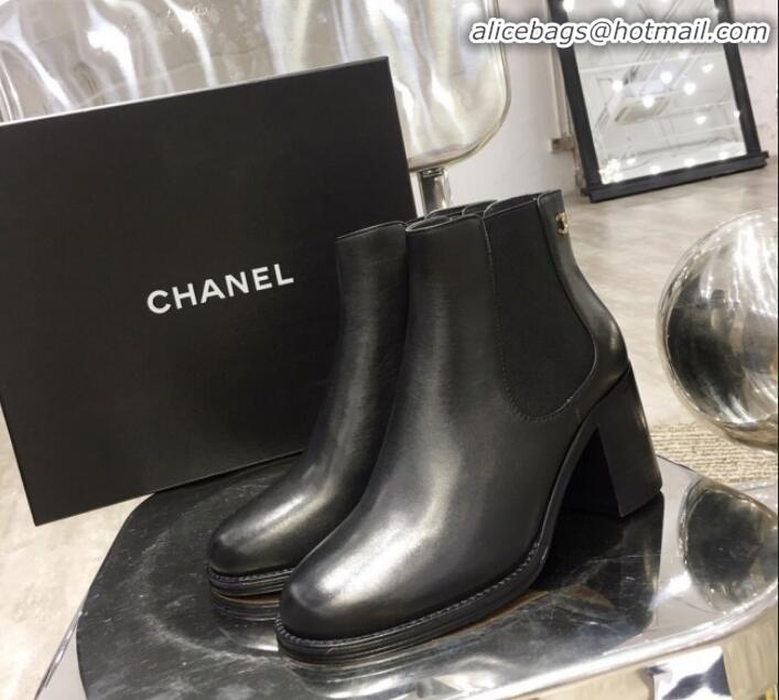 Good Quality Chanel Leather and Elastic Fabric Mid-Heel Short Boots G12819 Black 2019