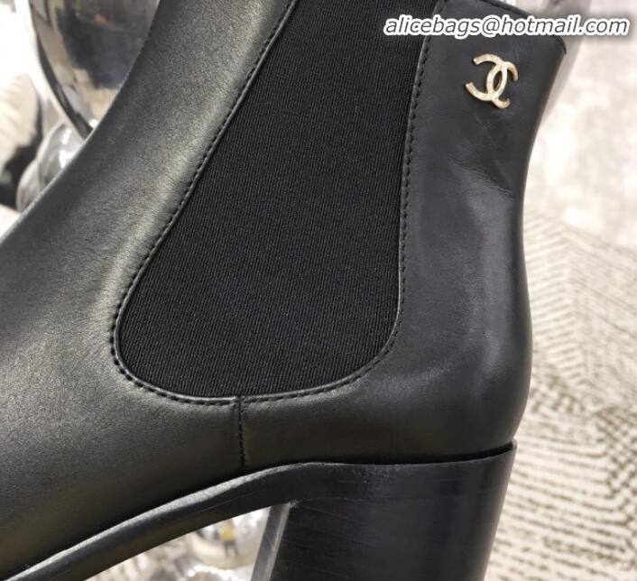 Good Quality Chanel Leather and Elastic Fabric Mid-Heel Short Boots G12819 Black 2019