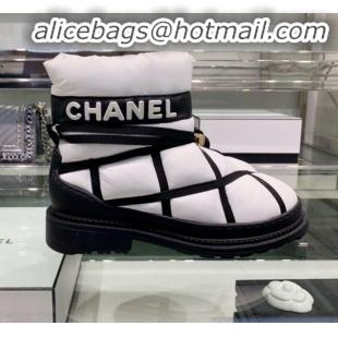 Good Product Chanel Down Feather Lambskin Fur Quilted Strap Short Boots G35342 White 2019 