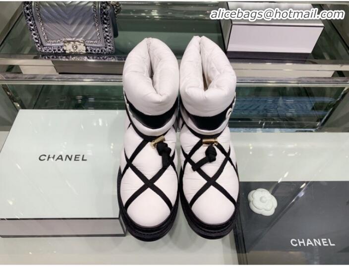 Good Product Chanel Down Feather Lambskin Fur Quilted Strap Short Boots G35342 White 2019 