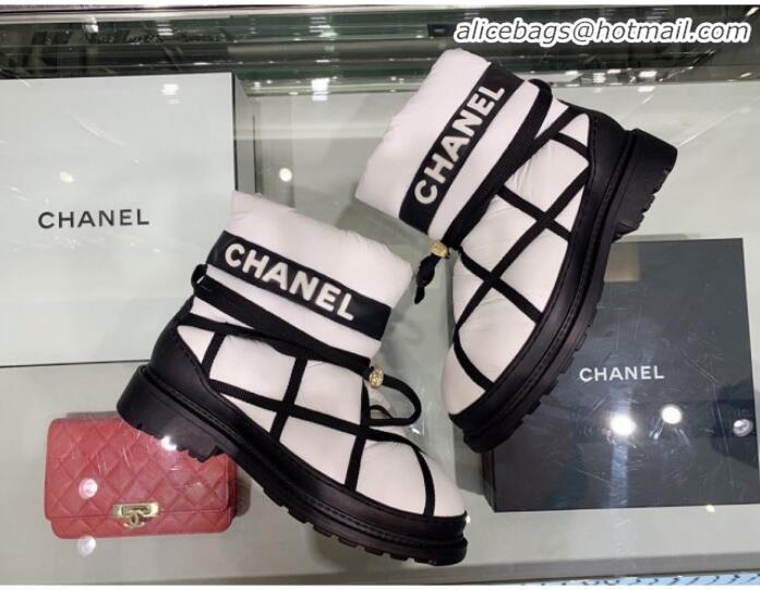 Good Product Chanel Down Feather Lambskin Fur Quilted Strap Short Boots G35342 White 2019 