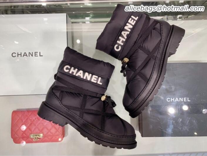 Low Cost Chanel Down Feather Lambskin Fur Quilted Strap Short Boots G35342 Black 2019 