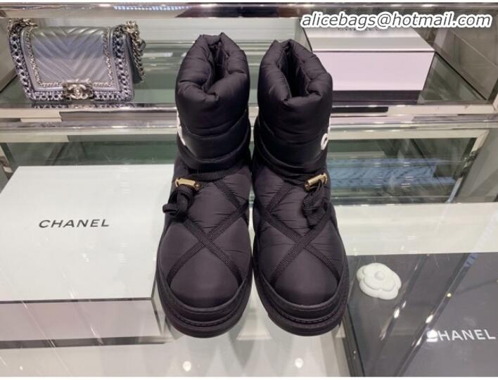 Low Cost Chanel Down Feather Lambskin Fur Quilted Strap Short Boots G35342 Black 2019 