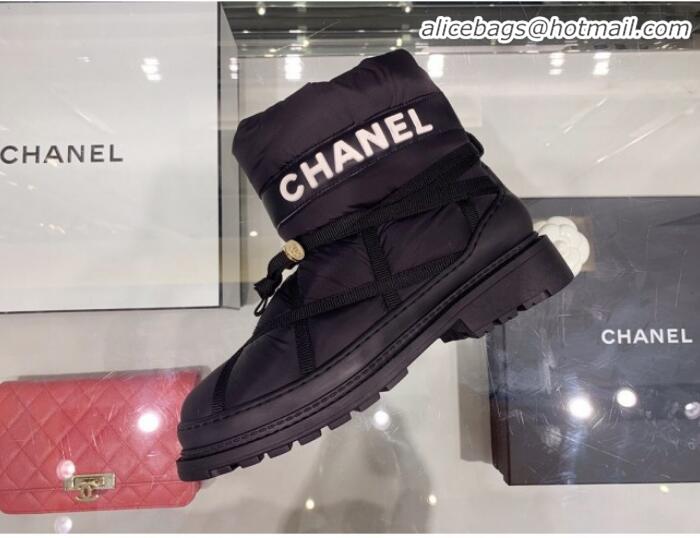 Low Cost Chanel Down Feather Lambskin Fur Quilted Strap Short Boots G35342 Black 2019 