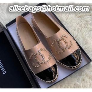 Low Cost Chanel Patent Leather Crystal CC Espadrilles G20301 Nude 2019