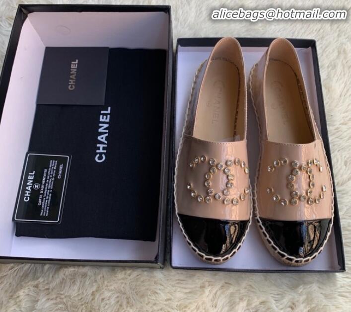 Low Cost Chanel Patent Leather Crystal CC Espadrilles G20301 Nude 2019