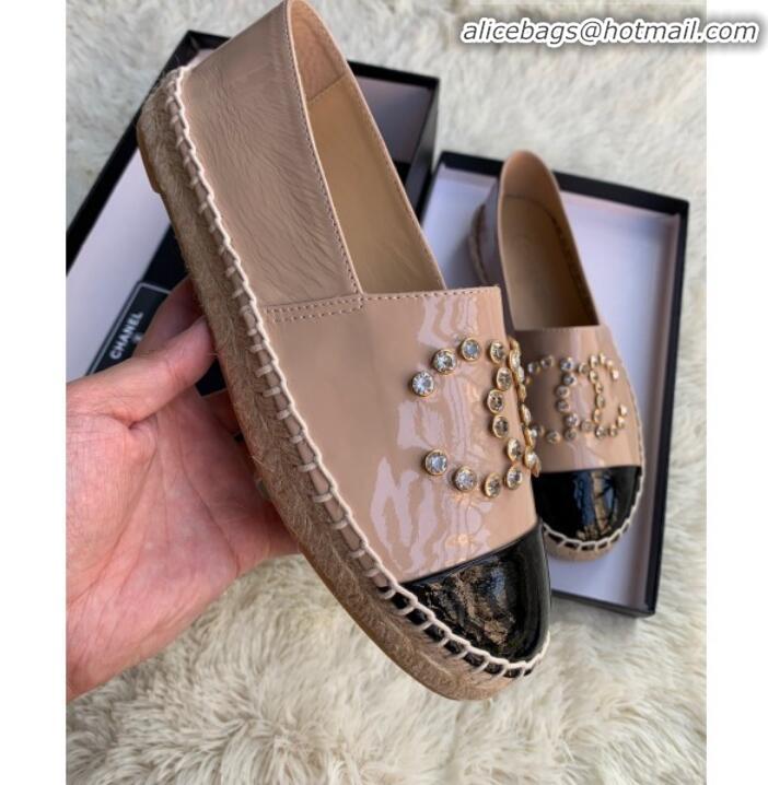 Low Cost Chanel Patent Leather Crystal CC Espadrilles G20301 Nude 2019