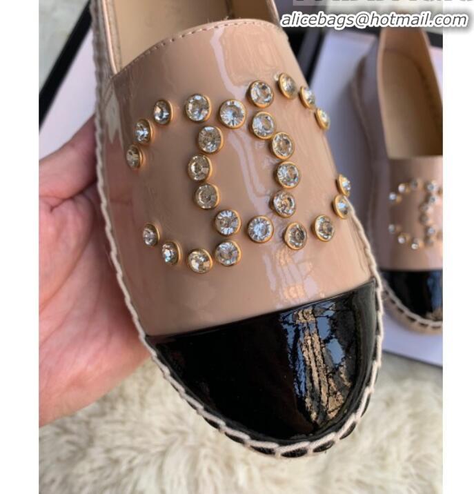 Low Cost Chanel Patent Leather Crystal CC Espadrilles G20301 Nude 2019