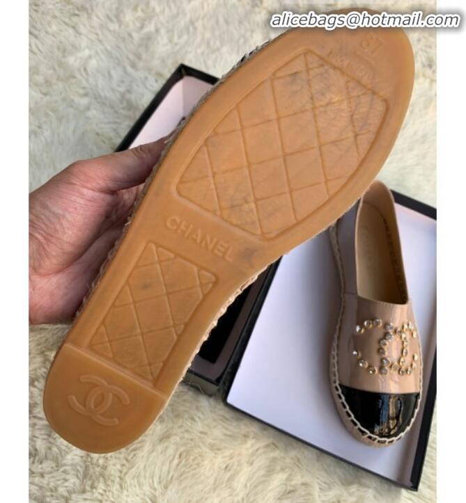 Low Cost Chanel Patent Leather Crystal CC Espadrilles G20301 Nude 2019