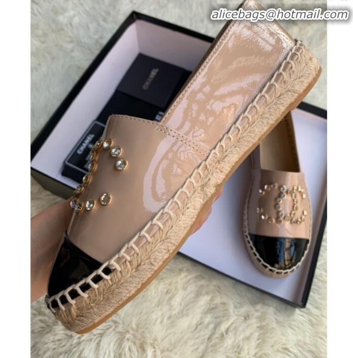 Low Cost Chanel Patent Leather Crystal CC Espadrilles G20301 Nude 2019