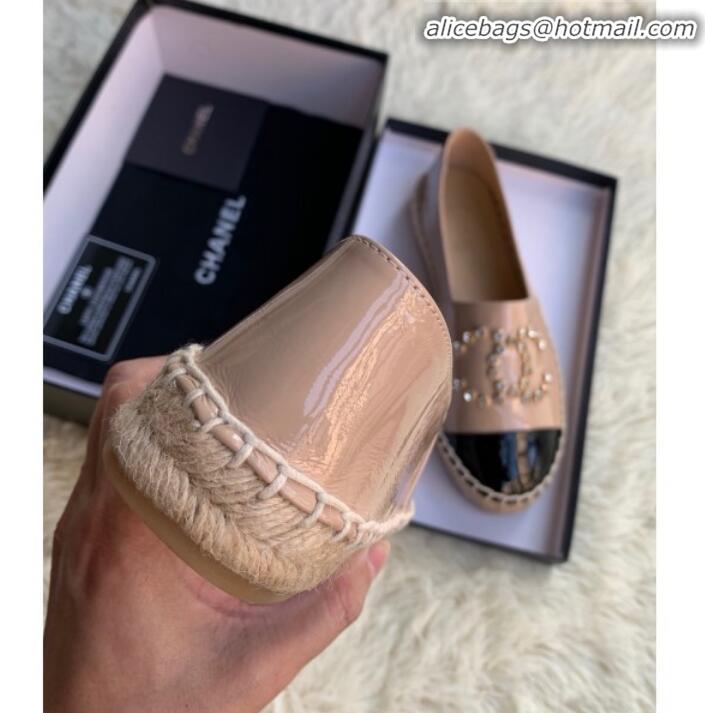 Low Cost Chanel Patent Leather Crystal CC Espadrilles G20301 Nude 2019