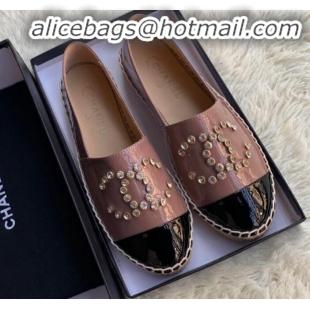 Best Price Chanel Patent Leather Crystal CC Espadrilles G20301 Dark Pink 2019