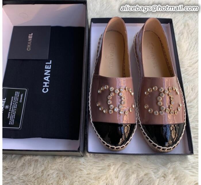 Best Price Chanel Patent Leather Crystal CC Espadrilles G20301 Dark Pink 2019