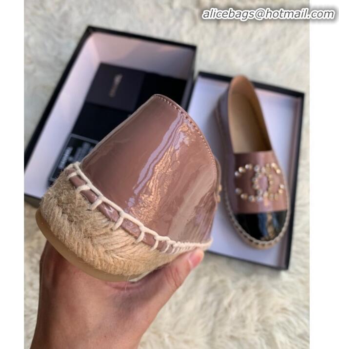 Best Price Chanel Patent Leather Crystal CC Espadrilles G20301 Dark Pink 2019