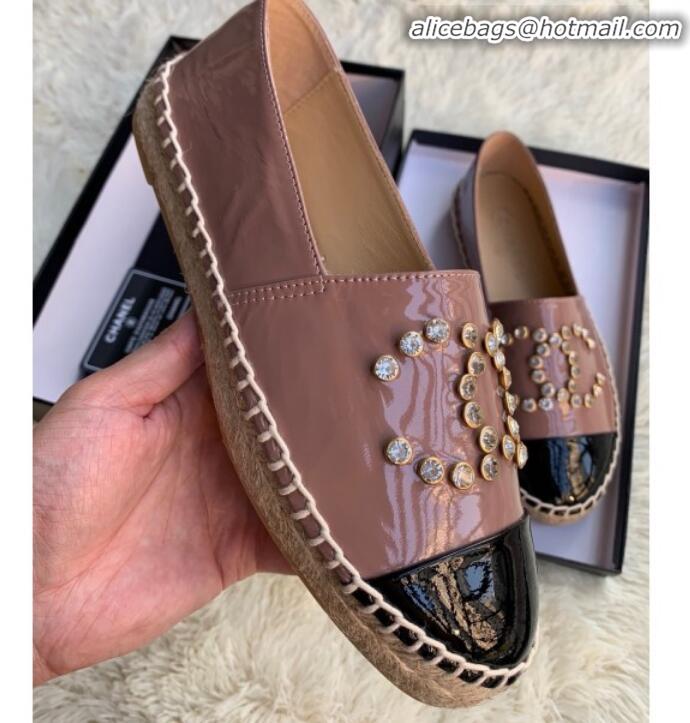 Best Price Chanel Patent Leather Crystal CC Espadrilles G20301 Dark Pink 2019