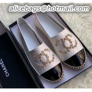 Top Quality Chanel Patent Leather Crystal CC Espadrilles G20301 White 2019