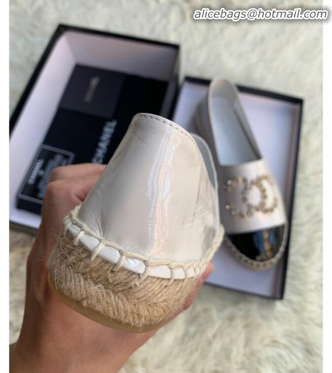 Top Quality Chanel Patent Leather Crystal CC Espadrilles G20301 White 2019