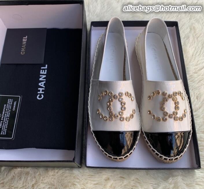 Top Quality Chanel Patent Leather Crystal CC Espadrilles G20301 White 2019