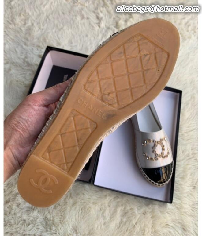 Top Quality Chanel Patent Leather Crystal CC Espadrilles G20301 White 2019