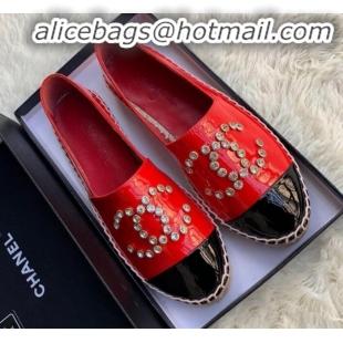 Classic Chanel Patent Leather Crystal CC Espadrilles G20301 Red 2019