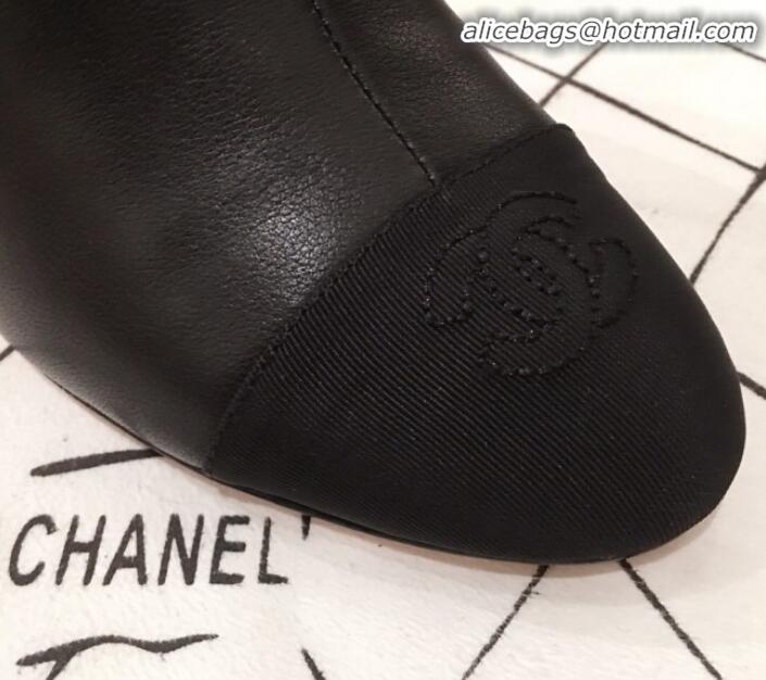 Low Price Chanel Lambskin Logo Heel Zipped Short Boots G20607 Black 2020