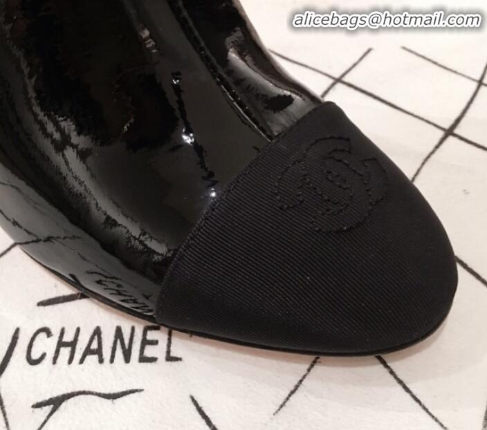 Perfect Chanel Patent Leather Logo Heel Zipped Short Boots G20608 Black 2020