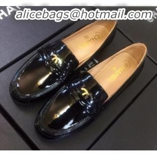 Unique Grade Chanel Patent Calfskin Flat Loafers G35110 Black 2020