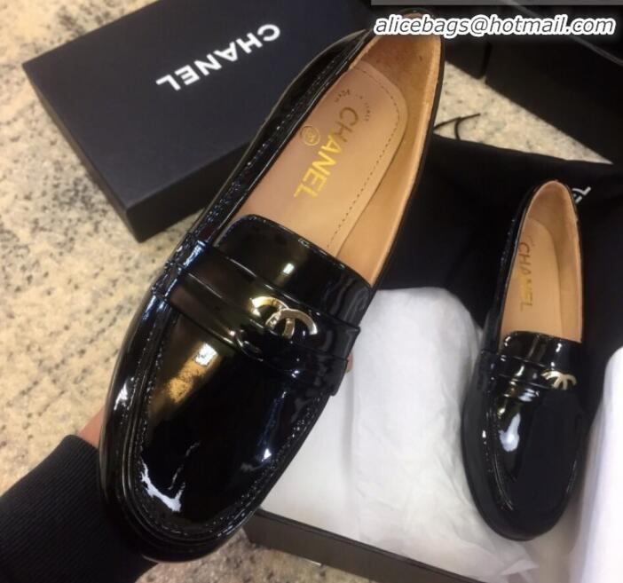 Unique Grade Chanel Patent Calfskin Flat Loafers G35110 Black 2020