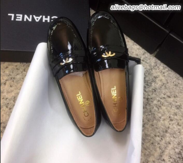 Unique Grade Chanel Patent Calfskin Flat Loafers G35110 Black 2020