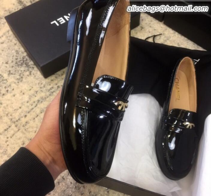 Unique Grade Chanel Patent Calfskin Flat Loafers G35110 Black 2020