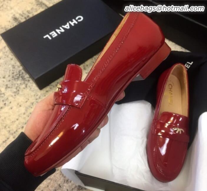 Discount Chanel Patent Calfskin Flat Loafers G35110 Red 2020