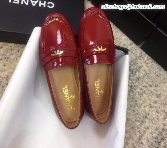 Discount Chanel Patent Calfskin Flat Loafers G35110 Red 2020