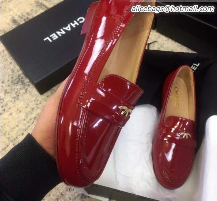 Discount Chanel Patent Calfskin Flat Loafers G35110 Red 2020