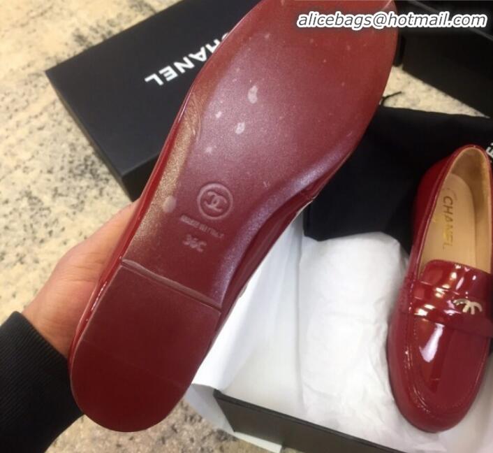 Discount Chanel Patent Calfskin Flat Loafers G35110 Red 2020