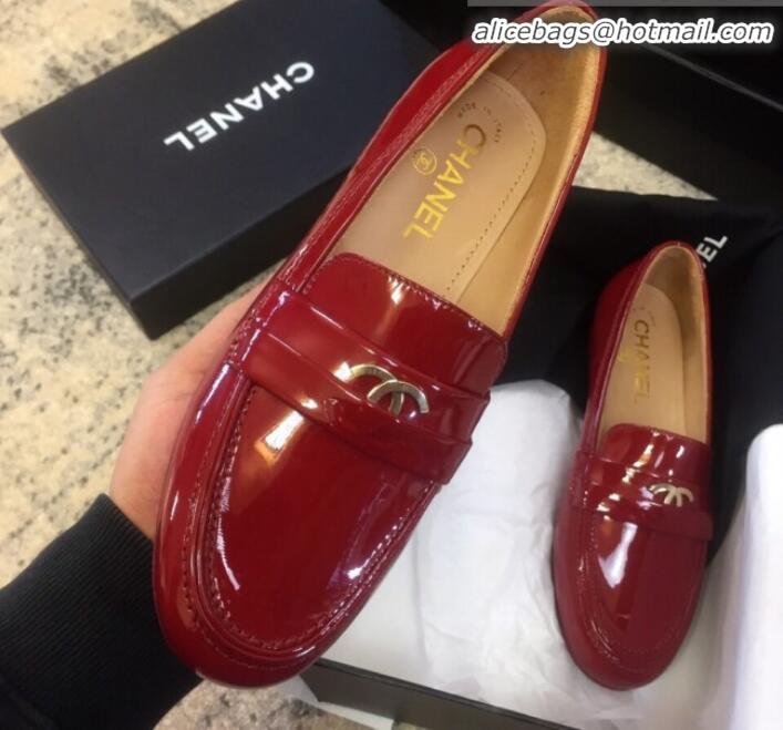 Discount Chanel Patent Calfskin Flat Loafers G35110 Red 2020