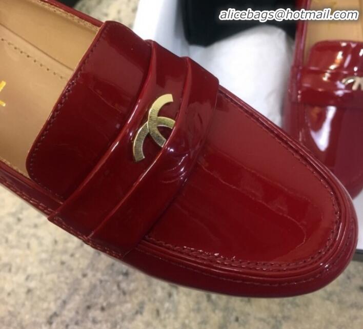 Discount Chanel Patent Calfskin Flat Loafers G35110 Red 2020