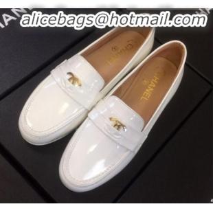 Most Popular Chanel Patent Calfskin Flat Loafers G35110 White 2020