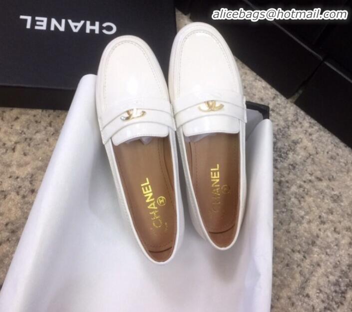 Most Popular Chanel Patent Calfskin Flat Loafers G35110 White 2020