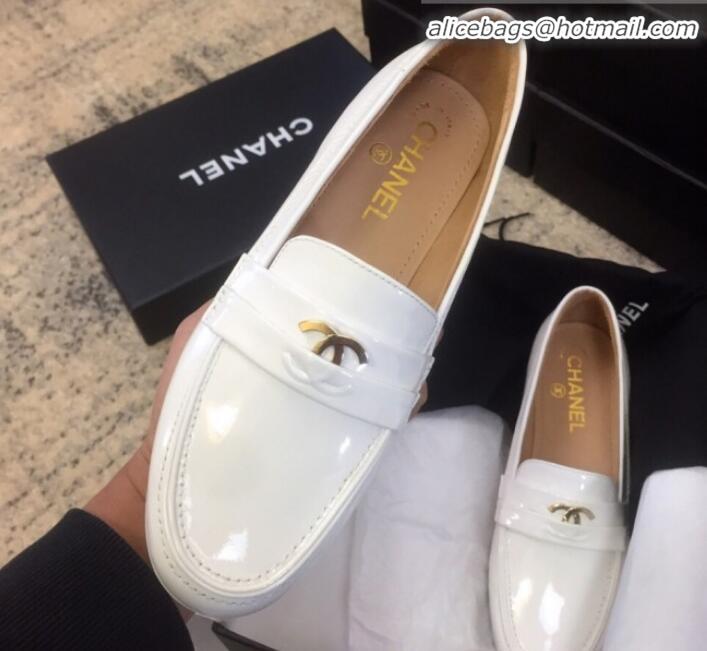 Most Popular Chanel Patent Calfskin Flat Loafers G35110 White 2020