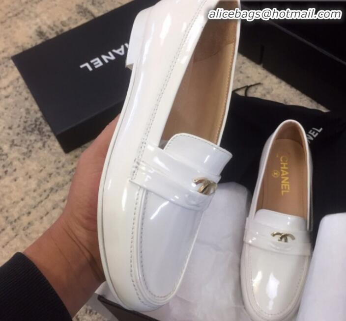 Most Popular Chanel Patent Calfskin Flat Loafers G35110 White 2020