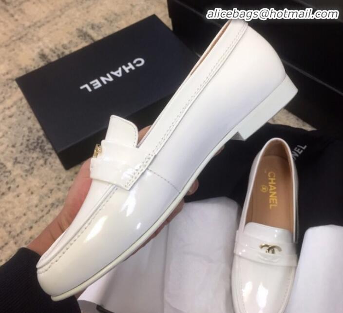 Most Popular Chanel Patent Calfskin Flat Loafers G35110 White 2020