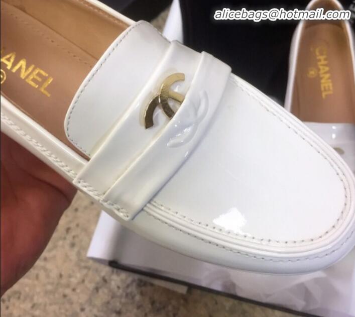 Most Popular Chanel Patent Calfskin Flat Loafers G35110 White 2020