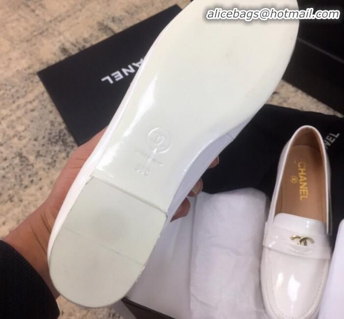 Most Popular Chanel Patent Calfskin Flat Loafers G35110 White 2020