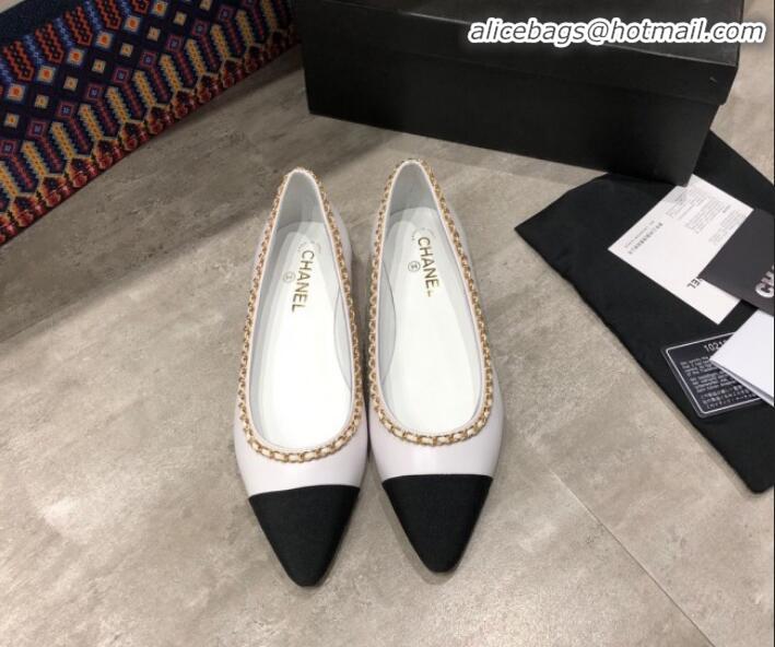 Grade Design Chanel Calfskin Chain Ballerinas G35389 White 2019