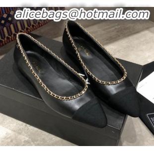 Pretty Style Chanel Calfskin Chain Ballerinas G35389 Black 2019