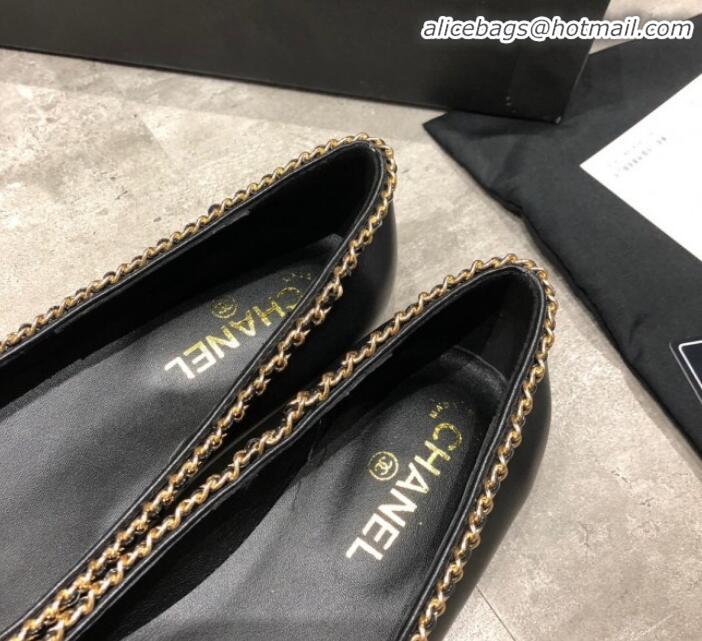 Pretty Style Chanel Calfskin Chain Ballerinas G35389 Black 2019