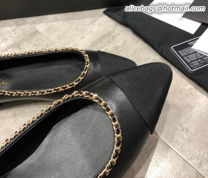 Pretty Style Chanel Calfskin Chain Ballerinas G35389 Black 2019